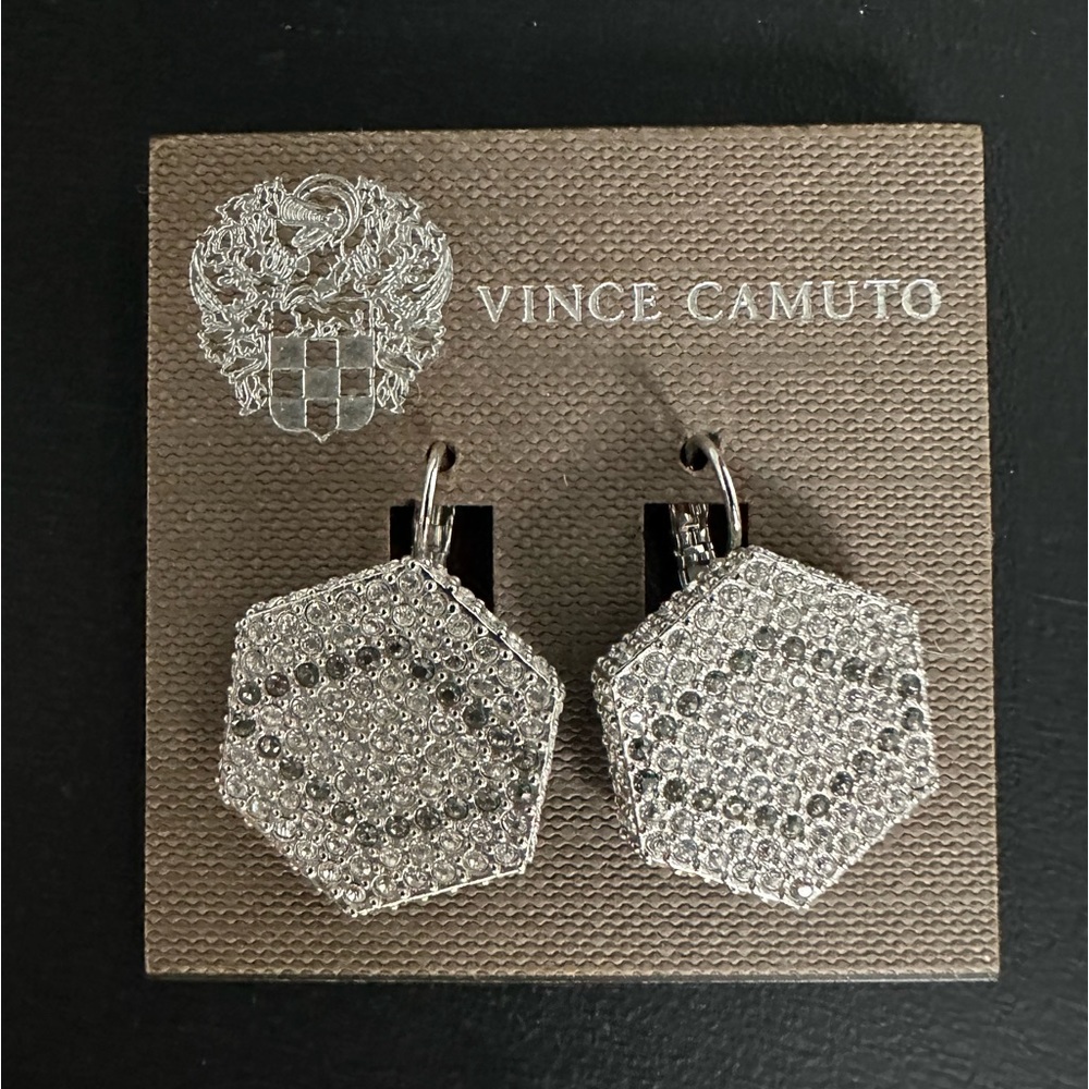 Vince Camuto modern geometric silver hexagon crystal earrings NWT